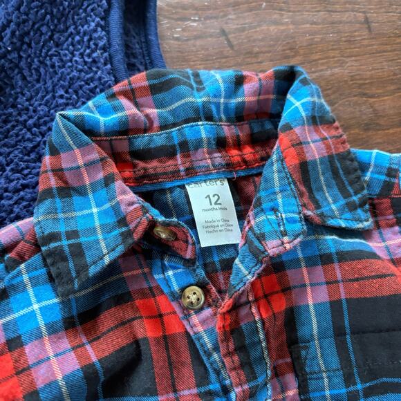 Carter's Boys 12 Month Tops Vests Zip Up Collared Button Down Shirt Lot Blue - Picture 3 of 6